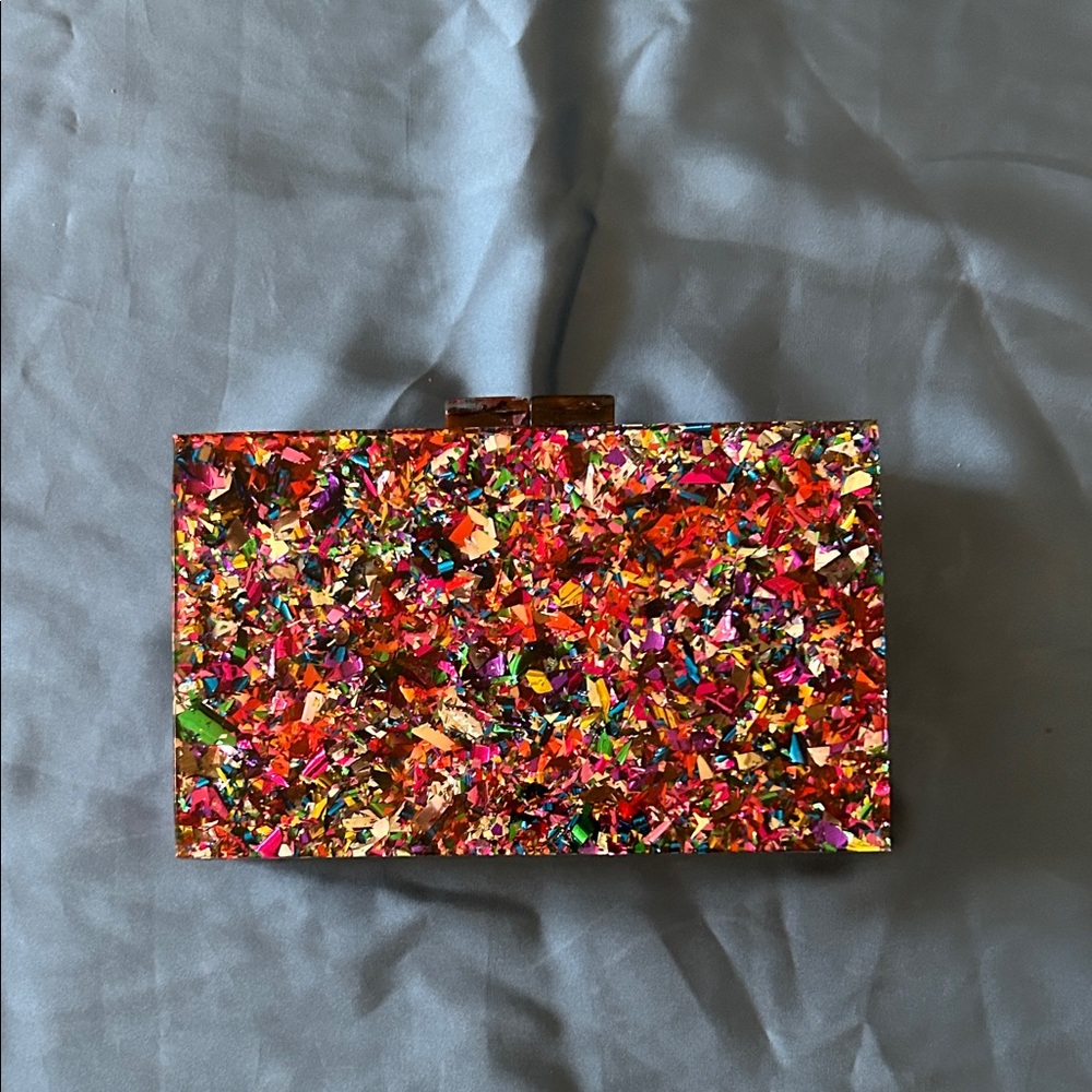 Festive Multicolor Glitter Box Clutch - Women's Wristlet